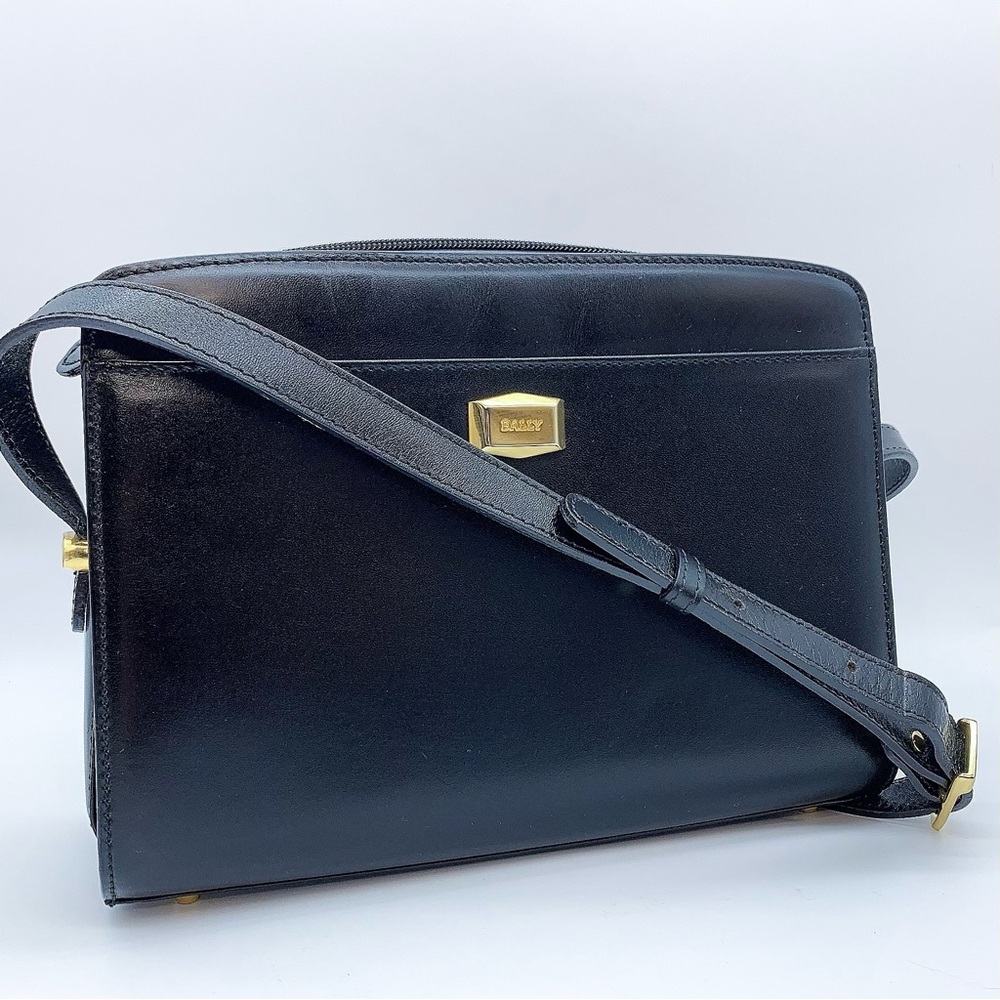 Bally Vintage Classic Logo Leather Shoulder Bag in Black